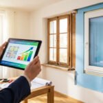 Un professionnel consulte un audit énergétique sur tablette avec un DPE en amélioration, près d'une fenêtre en rénovation.