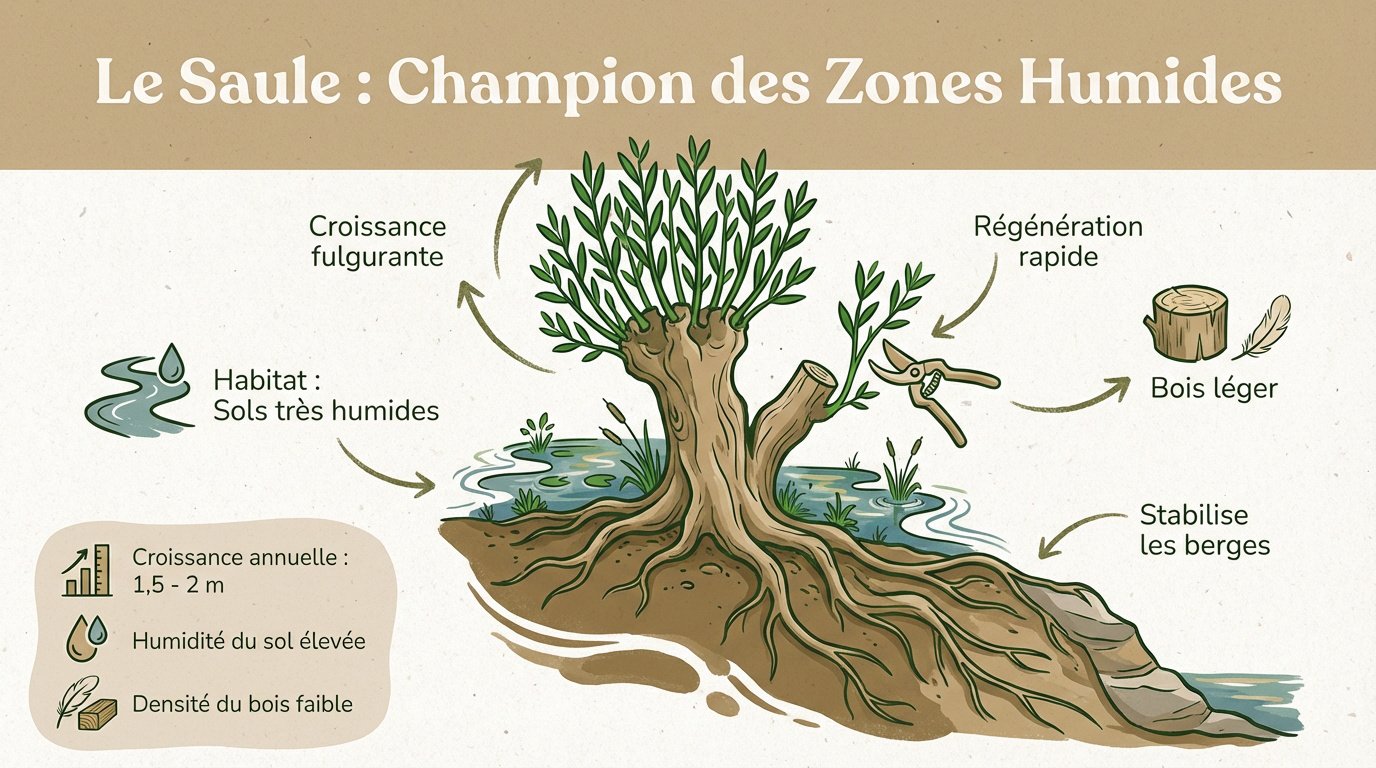 Plantation de saules en zone humide pour la production de bois de chauffage rapide