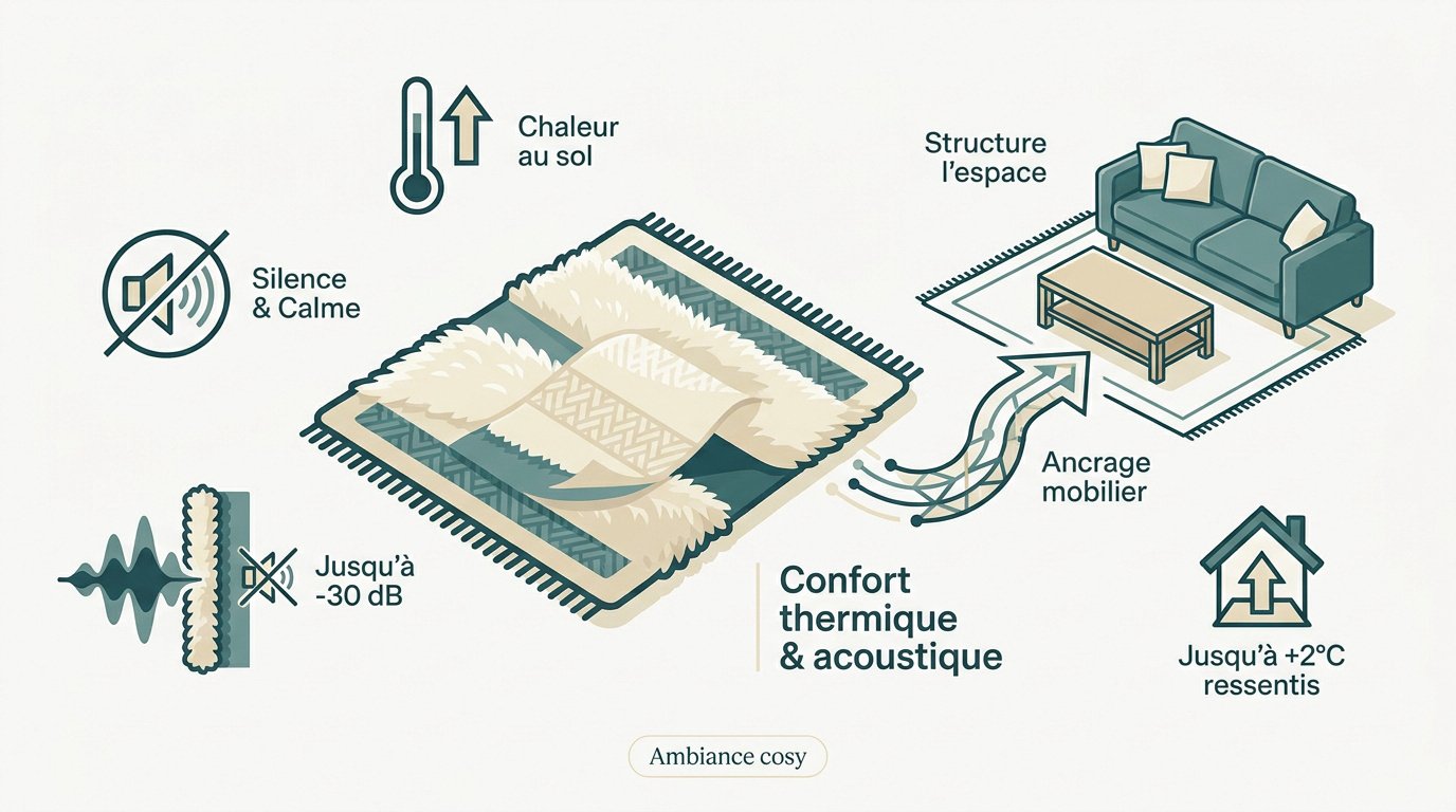 Tapis de salon épais favorisant l'isolation thermique et acoustique