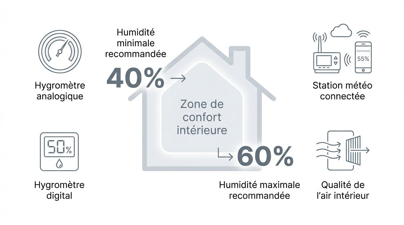 Graphique illustrant le taux d'humidité idéal et le confort thermique intérieur