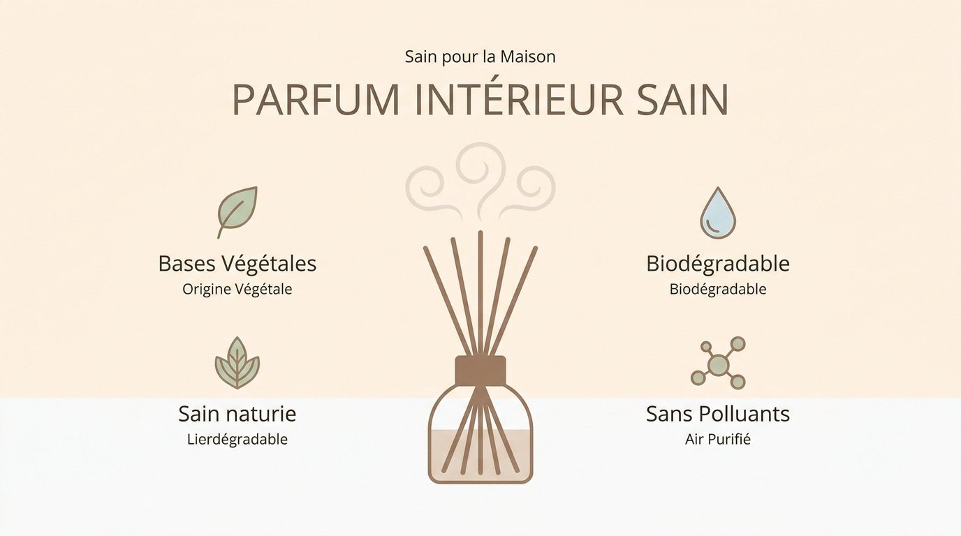 Diffuseur de parfum d'intérieur naturel avec tiges de rotin et base végétale biodégradable