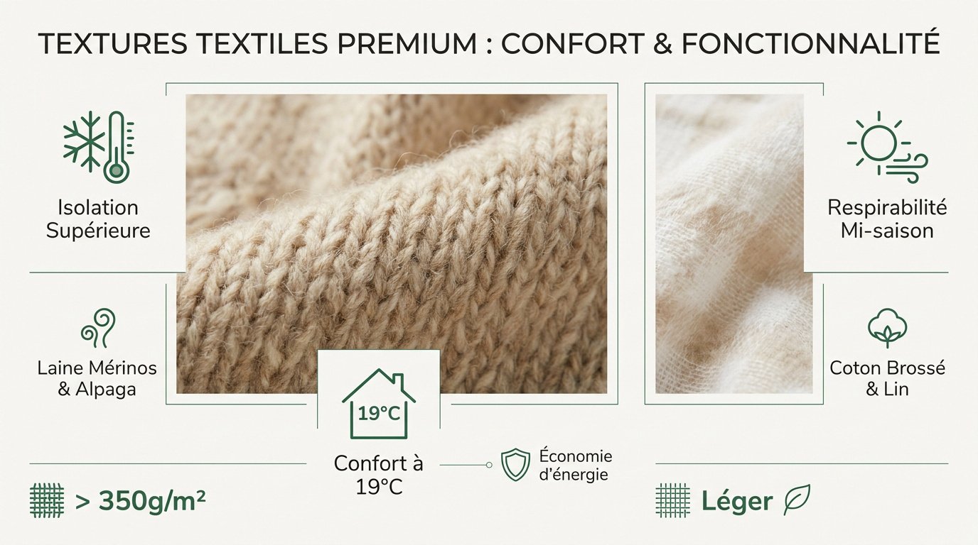 Gros plan sur les textures de plaids en fibres naturelles de haute qualité
