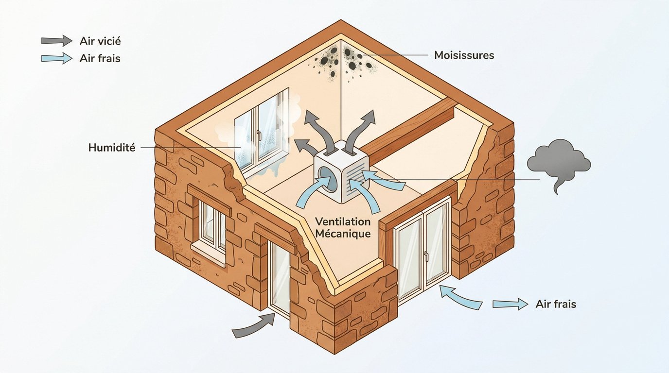 Installation d'une VMC pour améliorer la qualité de l'air et réduire l'humidité