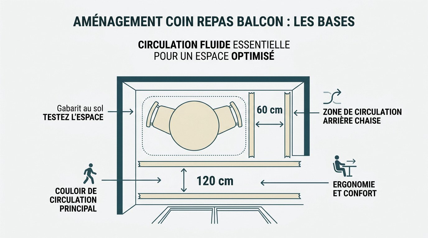Aménagement ergonomique d'un coin repas sur un balcon étroit avec mobilier pliant