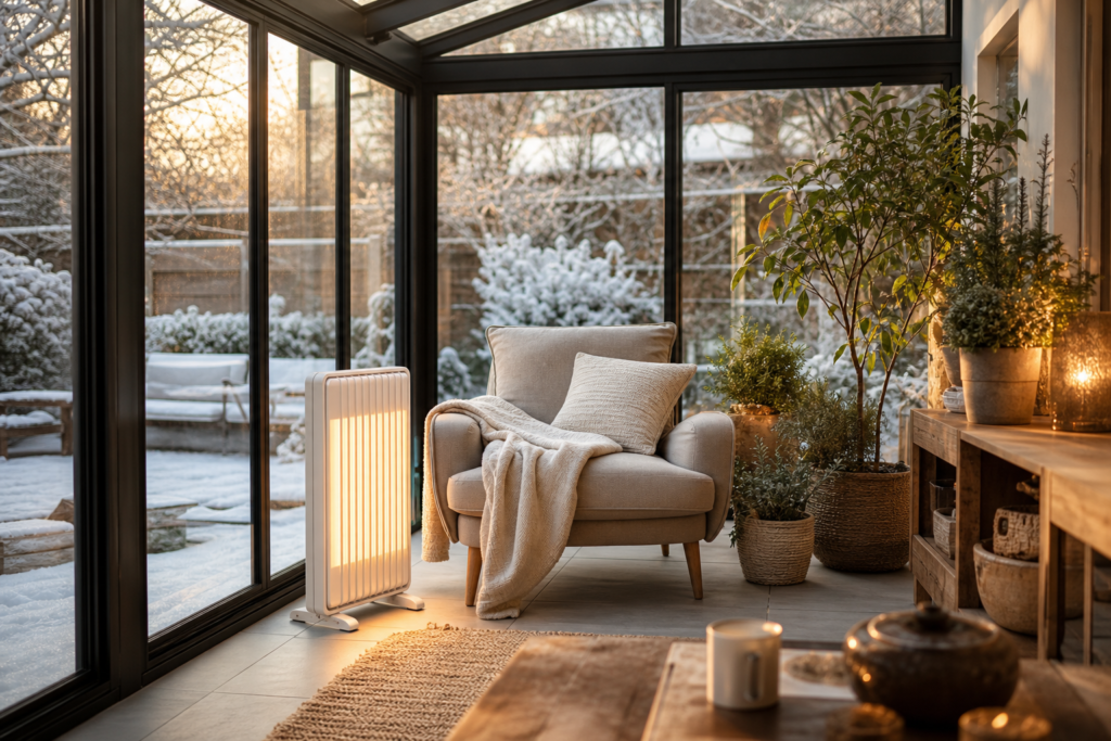 Véranda confortable chauffée en hiver