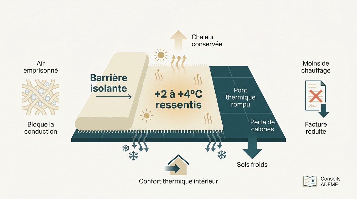 Isolation thermique par le sol avec un tapis épais