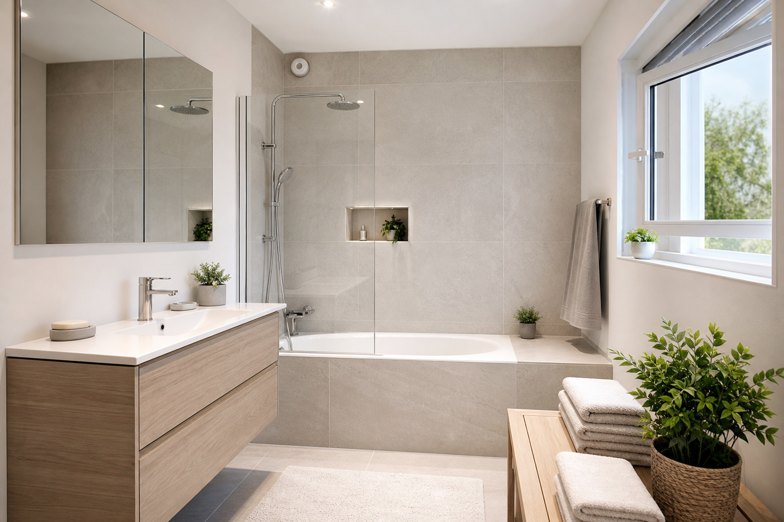 Salle de bain lumineuse avec ventilation discrète