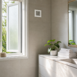 salle de bain claire avec fenêtre ouverte et plantes